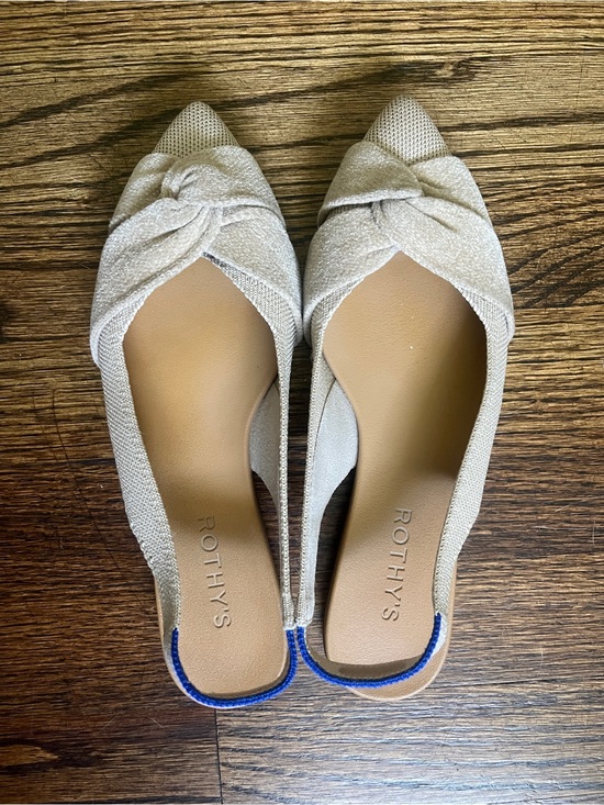 Rothy's Shoes - Rothy's Beige Knotted Slingback Flats with Blue Trim